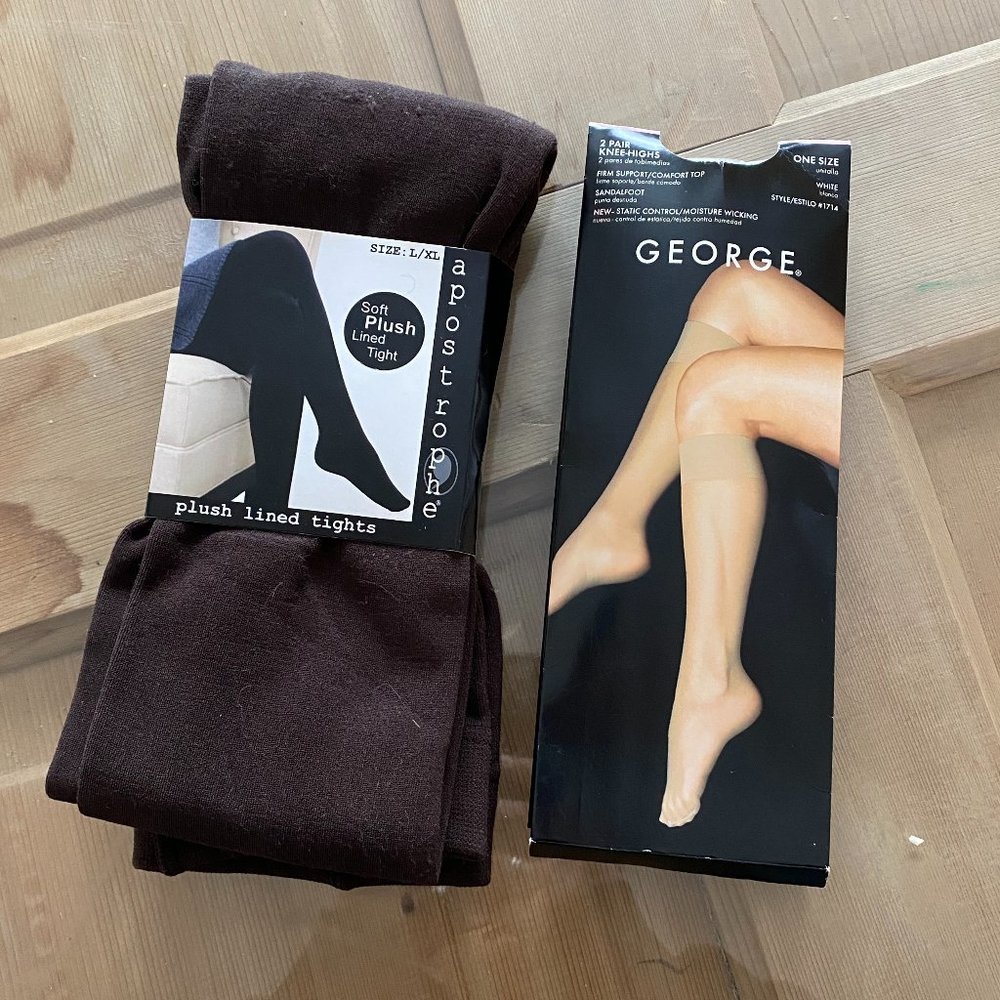 NEW! Brown Plush Lined Tights & White Knee Highs (2 Pair)